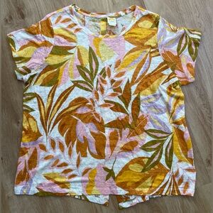 100% linen tee shirt short sleeve floral tropical button back 2X C&C California